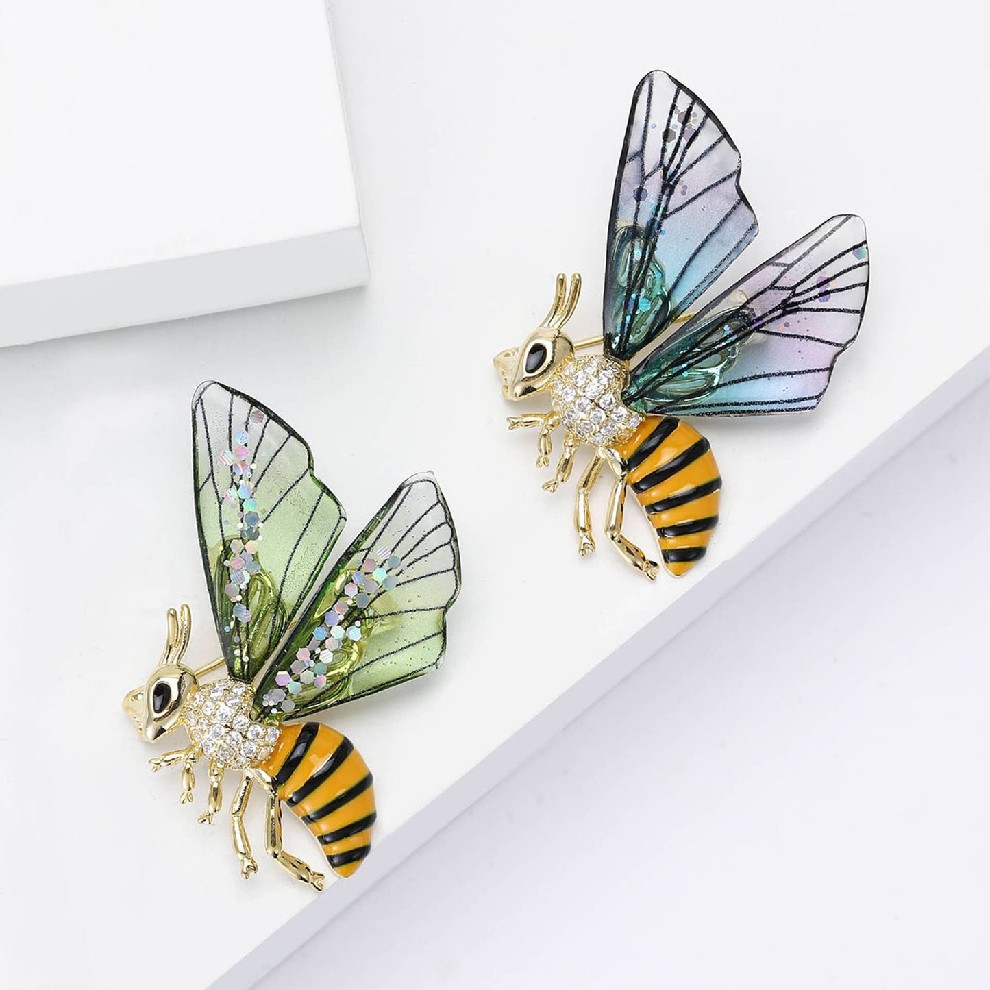 Iridescent Gradient Acrylic Wing Bee Brooch