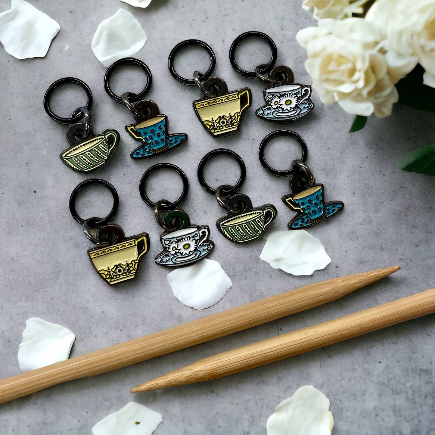 Tea set knitting stitch markers