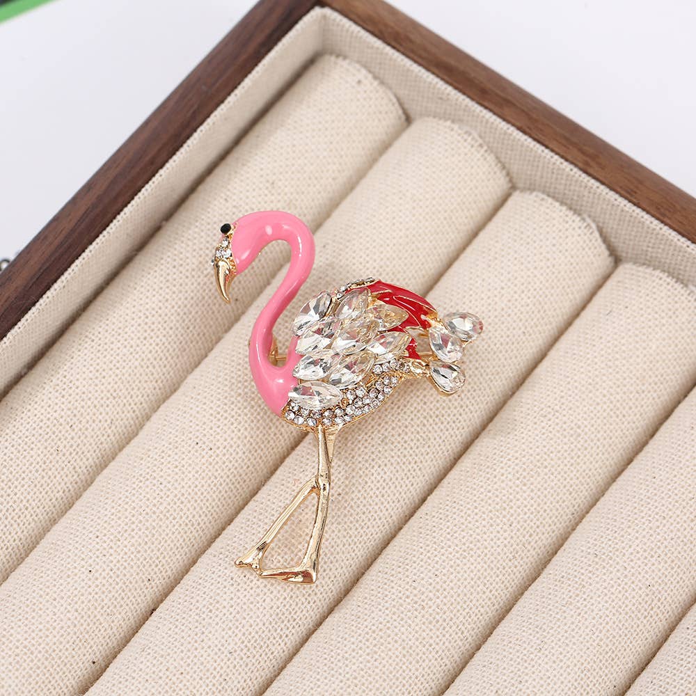 Cute Flamingo Crystal Brooch
