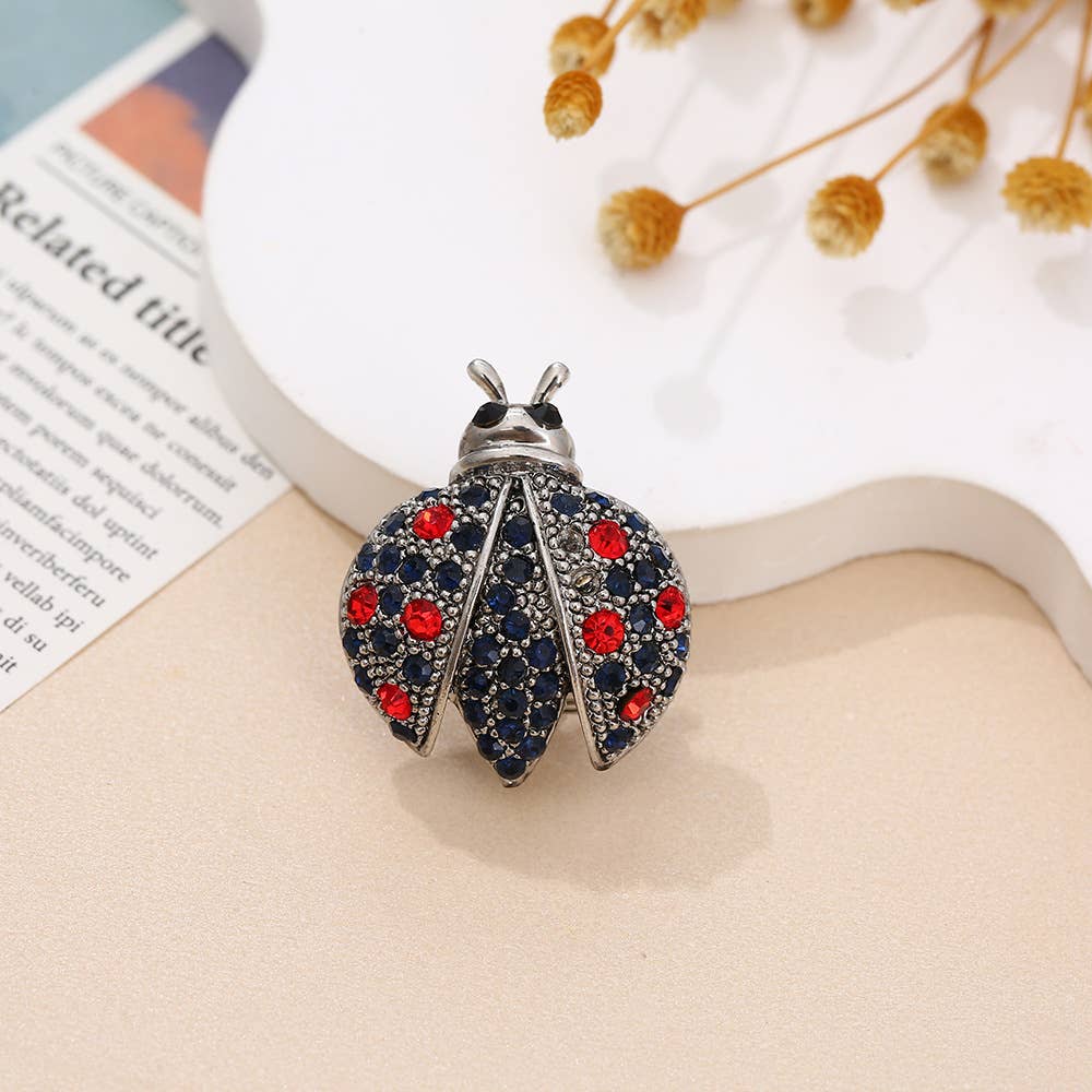 Enamel & Rhinestone Ladybug Brooch, Cute Insect Pin