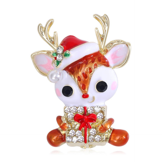 Cute Christmas Gift & Santa Hat Design Reindeer Brooch