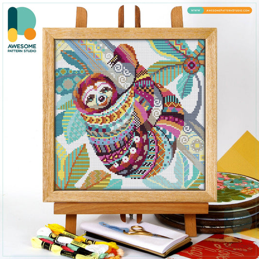 CS656-1 Mandala Sloth, Counted Cross Stitch Kit