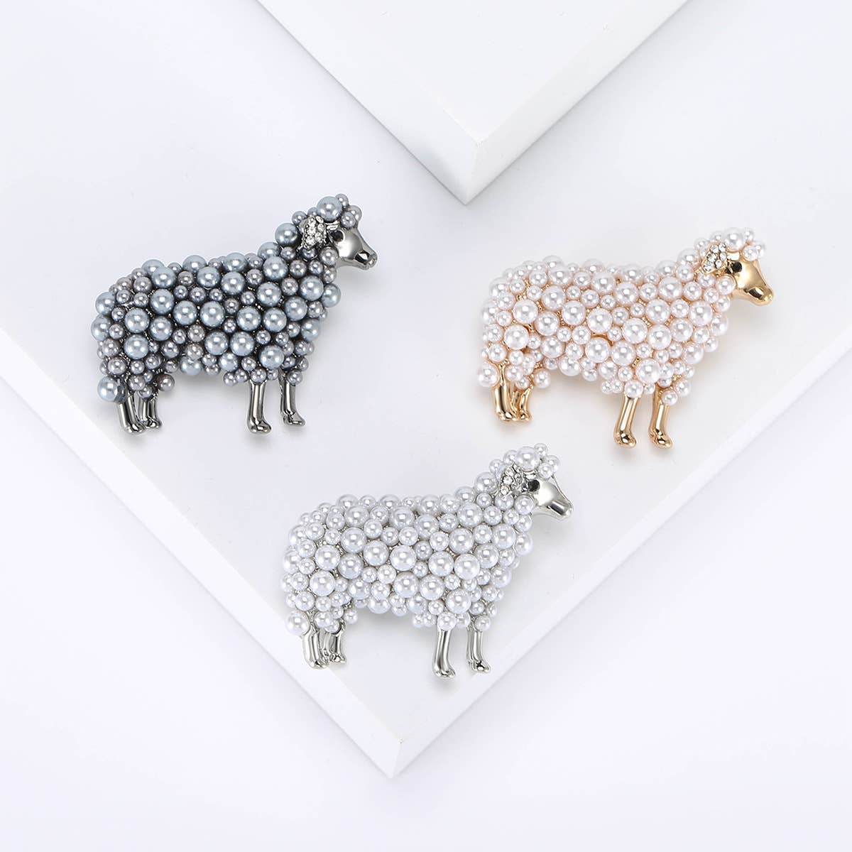 Pearl Sheep Brooches, Elegant Lamb Animal Pin