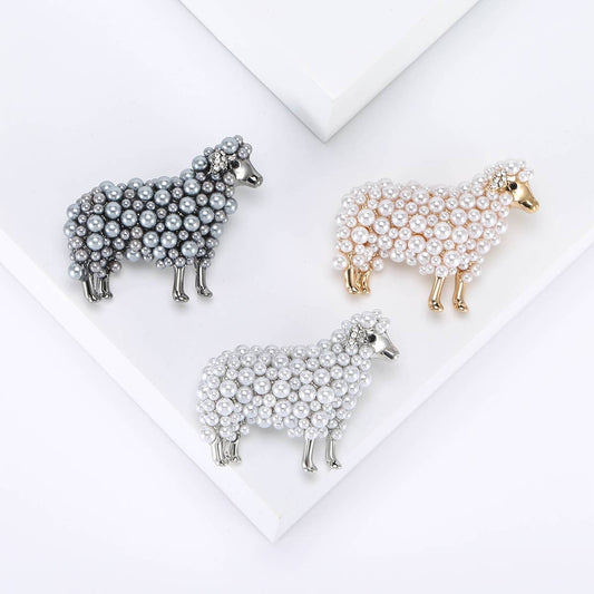 Pearl Sheep Brooches, Elegant Lamb Animal Pin